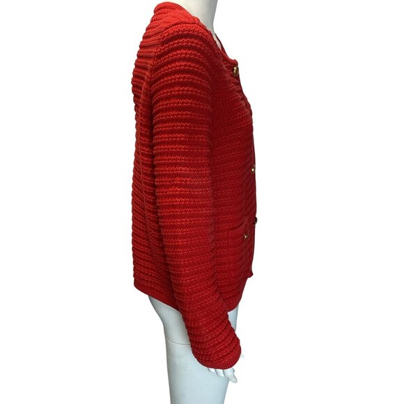 Exquise Red Cardigan Knit Joanna K. Gold Buttons Classic Crew Neck Medium - Picture 2 of 7